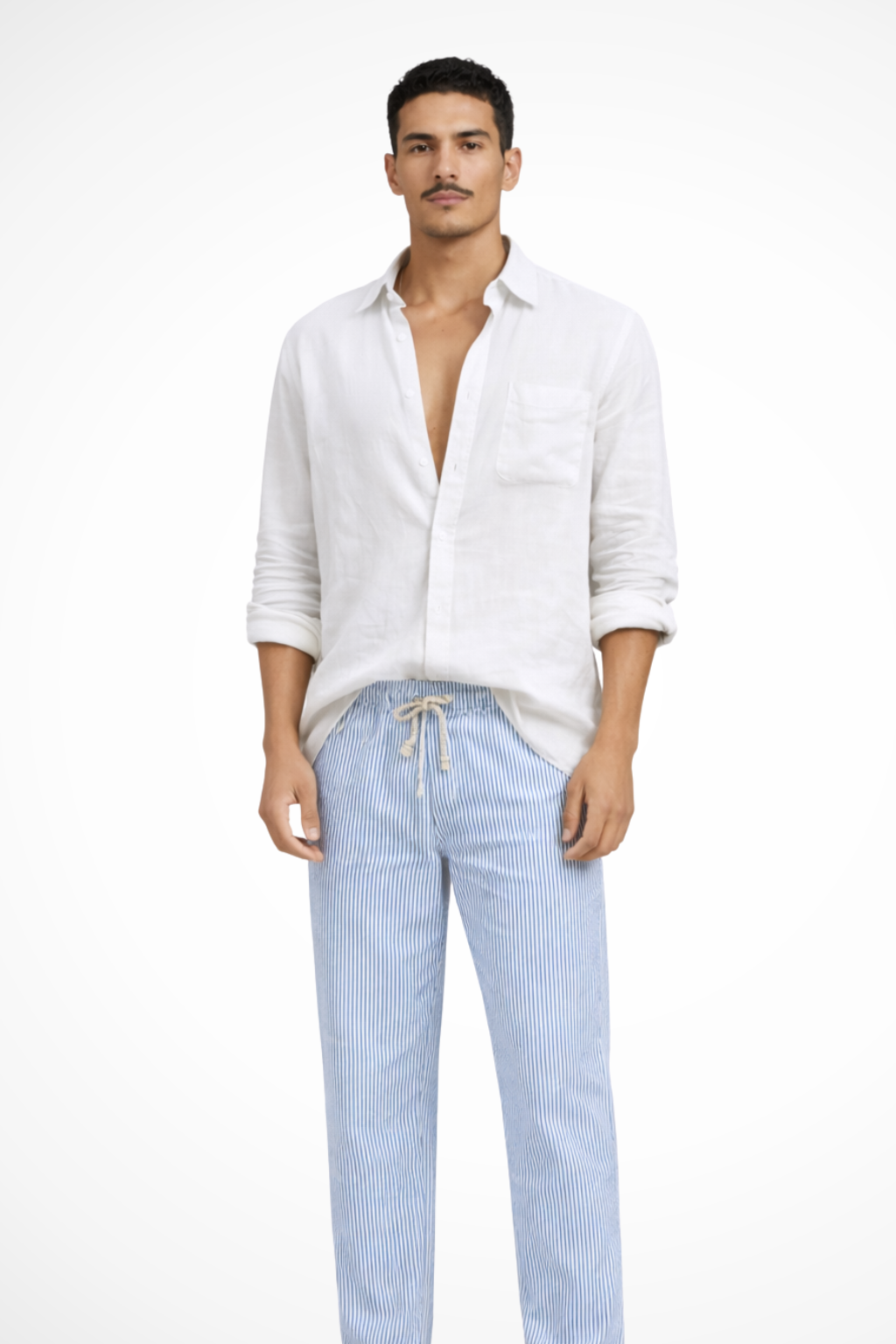 Men Relaxed Fit Long Sleeve Linen Button Down Shirt