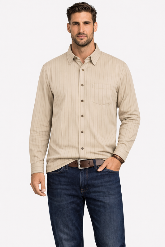 Men Striped Long Sleeve Button Down Formal Shirt