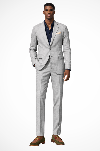 Men Notch Lapel Single Breasted Linen Summer Wedding Suit