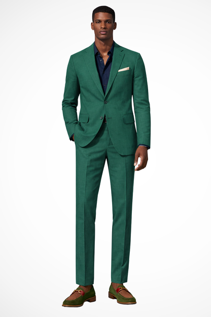 Men Notch Lapel Single Breasted Linen Summer Wedding Suit