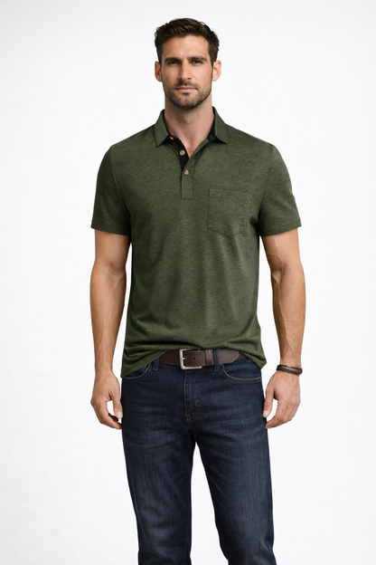 Men Contrast Collar Short Sleeve Polo Shirt with Pocket