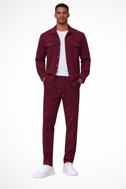 Men Long Sleeve Chest Pocket Overshirt and Straight Leg Trousers Set