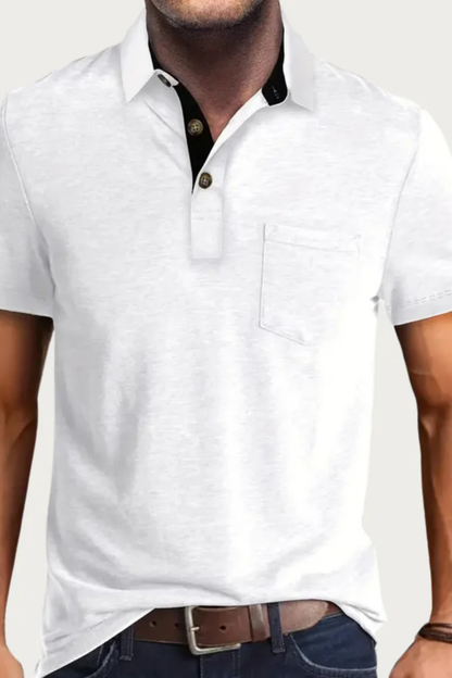 Men Contrast Collar Short Sleeve Polo Shirt with Pocket