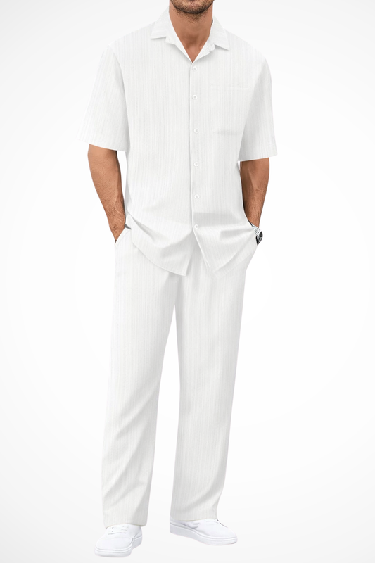 George | Men Textured Short Sleeve Shirt and Straight Leg Trousers Summer Set